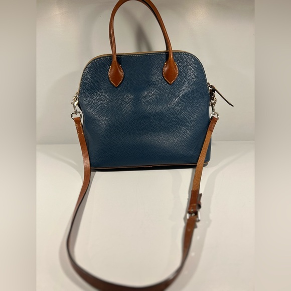 Dooney & Bourke Pebble Grain Leather Satchel Navy Blue Tan Trim Crossbody Purse - Picture 2 of 16